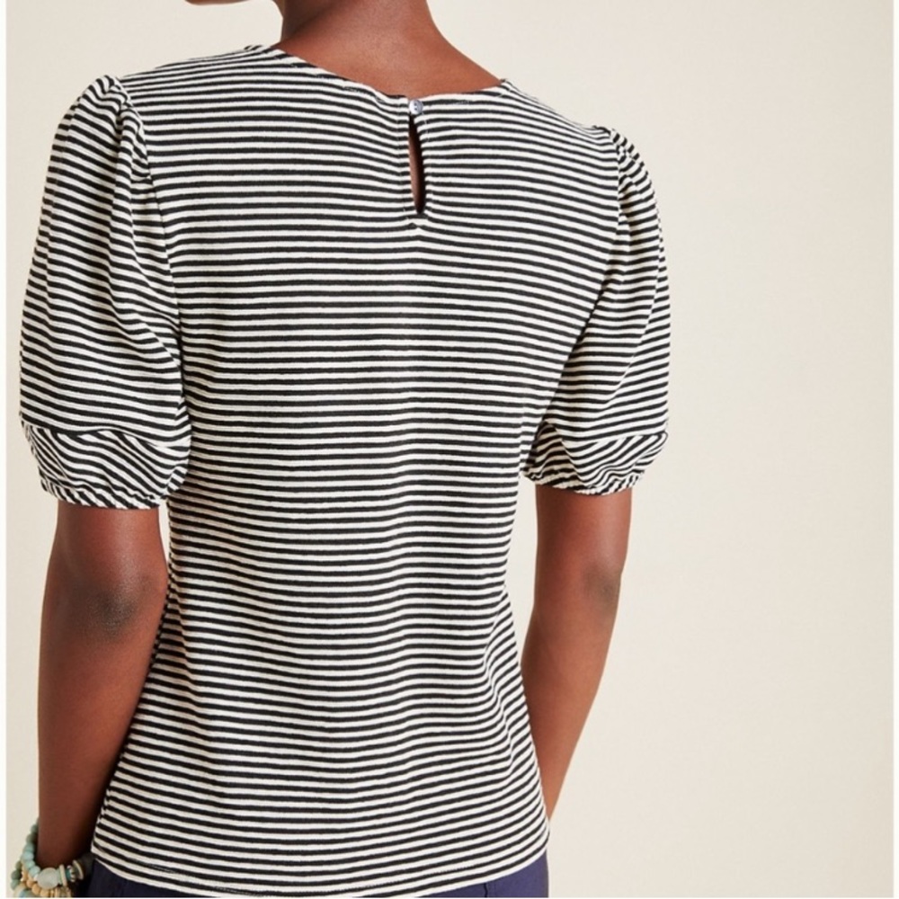 Anthropologie medium stripe puff sleeve top - Picture 3 of 7